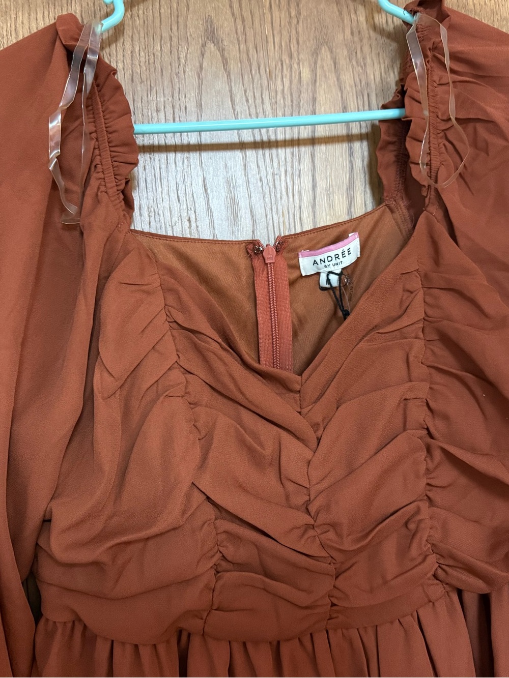ANDREE BY UNIT Rust Long-Sleeve Ruched Mini Dress - Picture 4 of 5